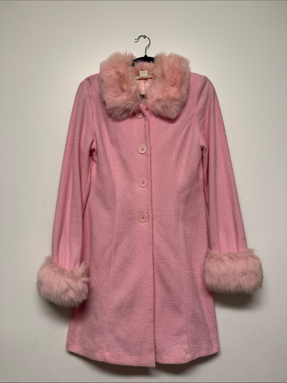 Pink Faux Fur Trim Coat